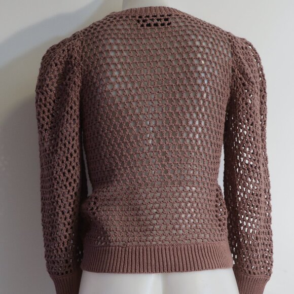 Women Chufy Gone Jammin Mauve Semi-Sheer Puff Sleeve Open Knit Sweater XS - Picture 7 of 9